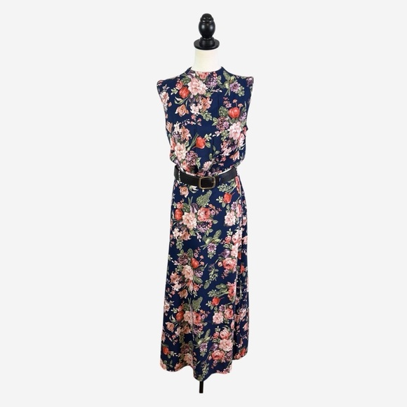 Abercrombie & Fitch Dresses & Skirts - Abercrombie & Fitch Floral Maxi Dress High Neck Cut Out Waist Belted Navy Size S